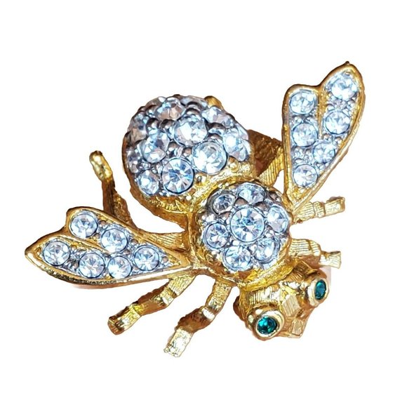Vintage Joan Rivers Clear Rhinestone Gold Tone Bee Pin - Picture 8 of 9